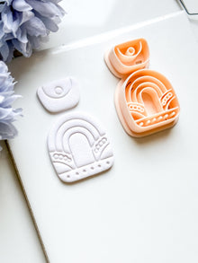 Nova Arch Polymer Clay Cutter: Layered Rainbow Shape with Geometric Topper