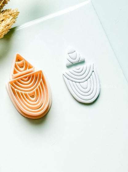 Zuri Polymer Clay Cutter: Layered Drop Shape with Semi-Circle Line Texture