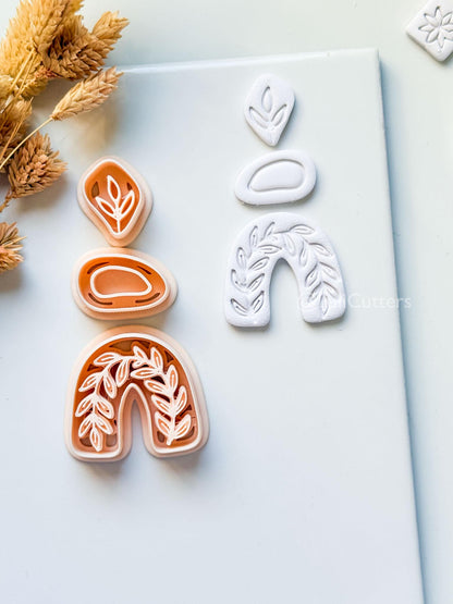 Neris Arch Clay Cutter: Layered Leafy Arch Dangle Design