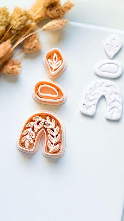 Neris Arch Clay Cutter: Layered Leafy Arch Dangle Design