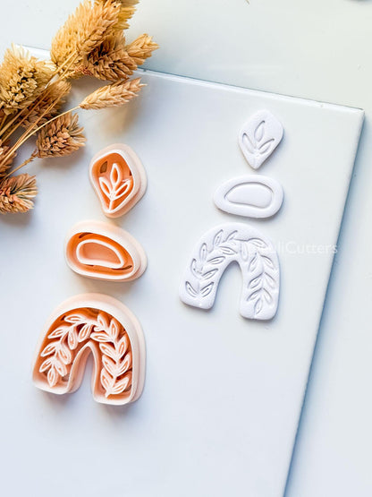 Neris Arch Clay Cutter: Layered Leafy Arch Dangle Design