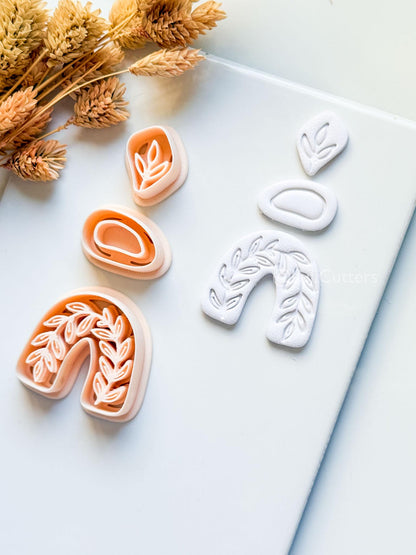 Neris Arch Clay Cutter: Layered Leafy Arch Dangle Design