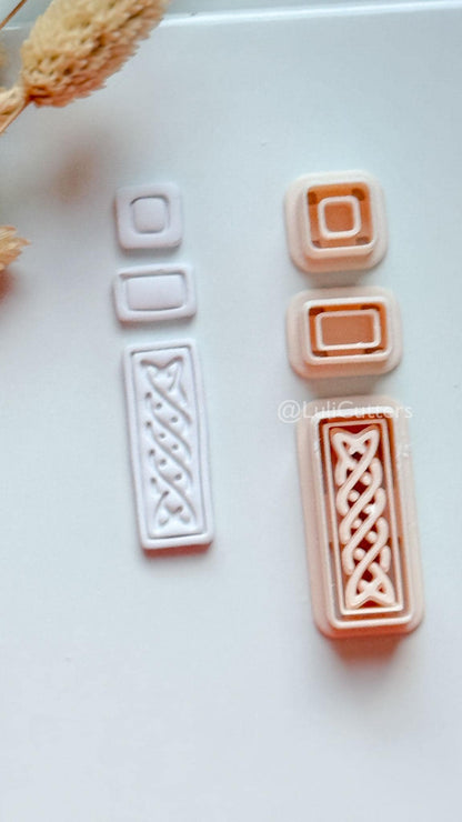 Romy Bar Clay Cutter: Layered Celtic Rectangle Dangle Design