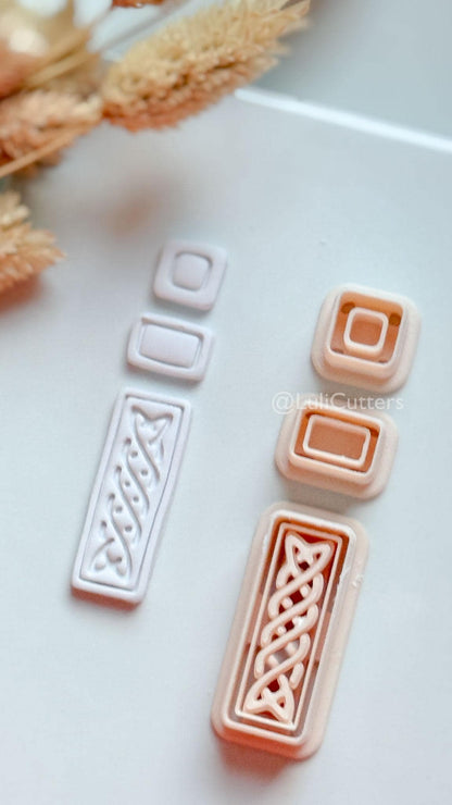Romy Bar Clay Cutter: Layered Celtic Rectangle Dangle Design