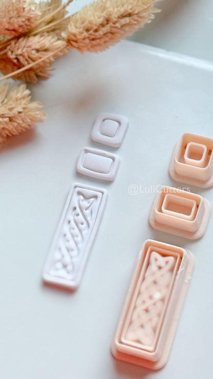 Romy Bar Clay Cutter: Layered Celtic Rectangle Dangle Design