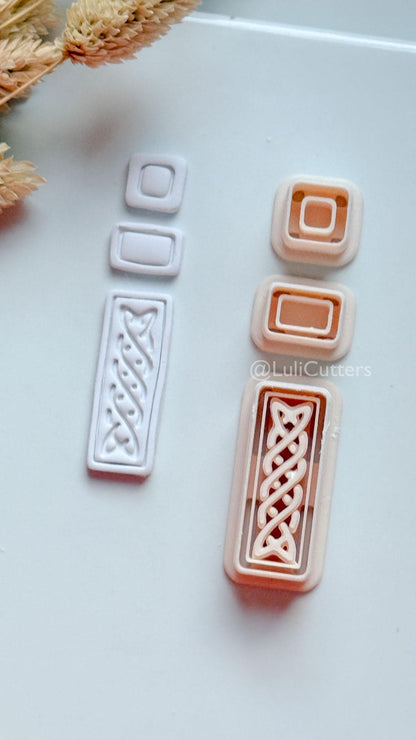 Romy Bar Clay Cutter: Layered Celtic Rectangle Dangle Design