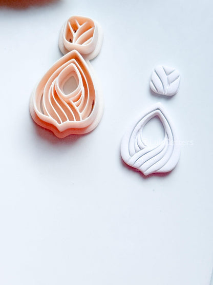 Clarine Polymer Clay Cutter: Layered Drop Shape with Curved Line Texture