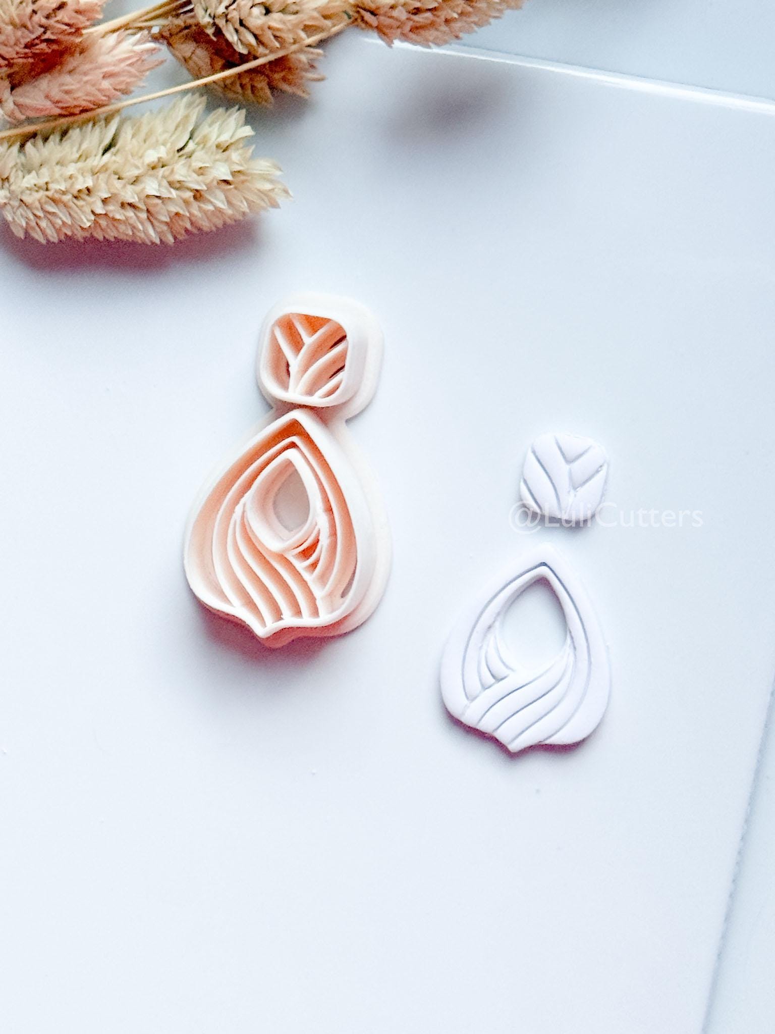 Clarine Polymer Clay Cutter: Layered Drop Shape with Curved Line Texture