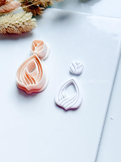 Clarine Polymer Clay Cutter: Layered Drop Shape with Curved Line Texture