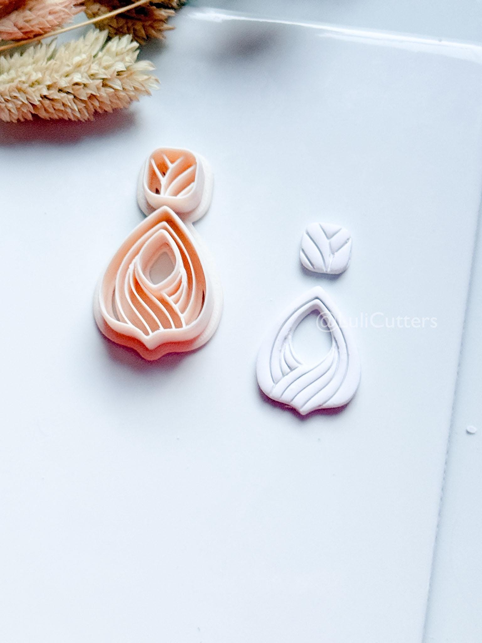 Clarine Polymer Clay Cutter: Layered Drop Shape with Curved Line Texture