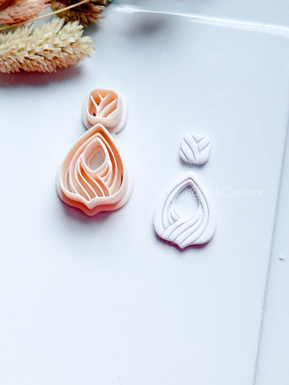 Clarine Polymer Clay Cutter: Layered Drop Shape with Curved Line Texture