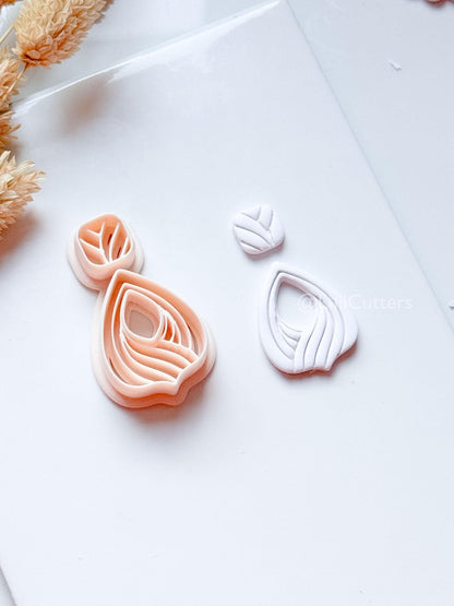 Clarine Polymer Clay Cutter: Layered Drop Shape with Curved Line Texture