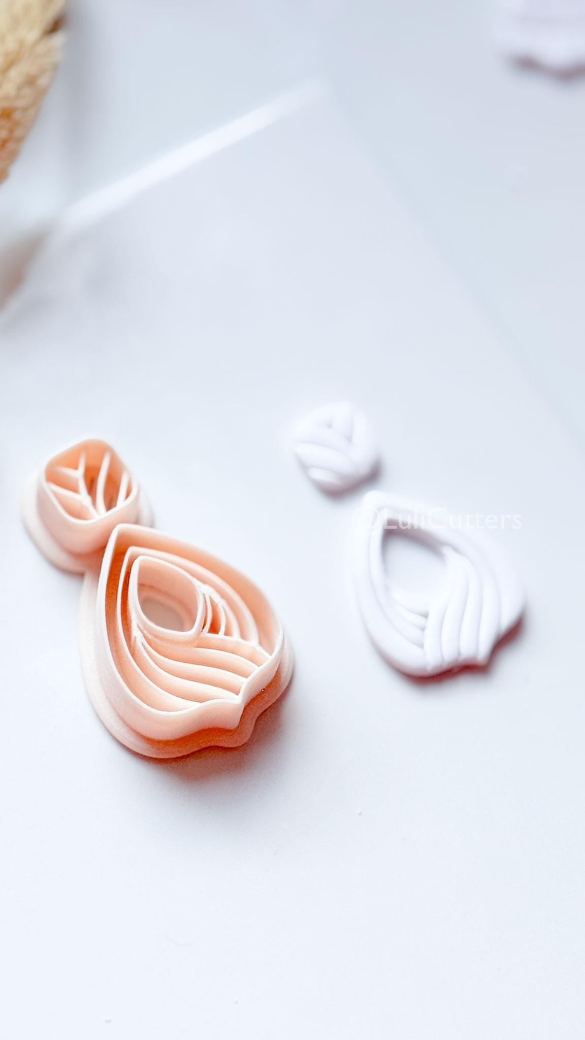 Clarine Polymer Clay Cutter: Layered Drop Shape with Curved Line Texture