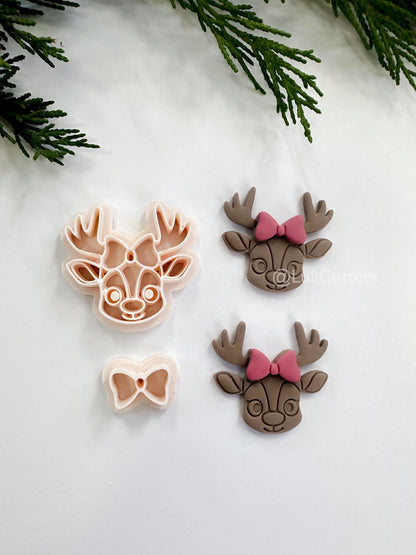 Jolli Fawn Clay Cutter: Reindeer with Bow Christmas Polymer Clay Tool
