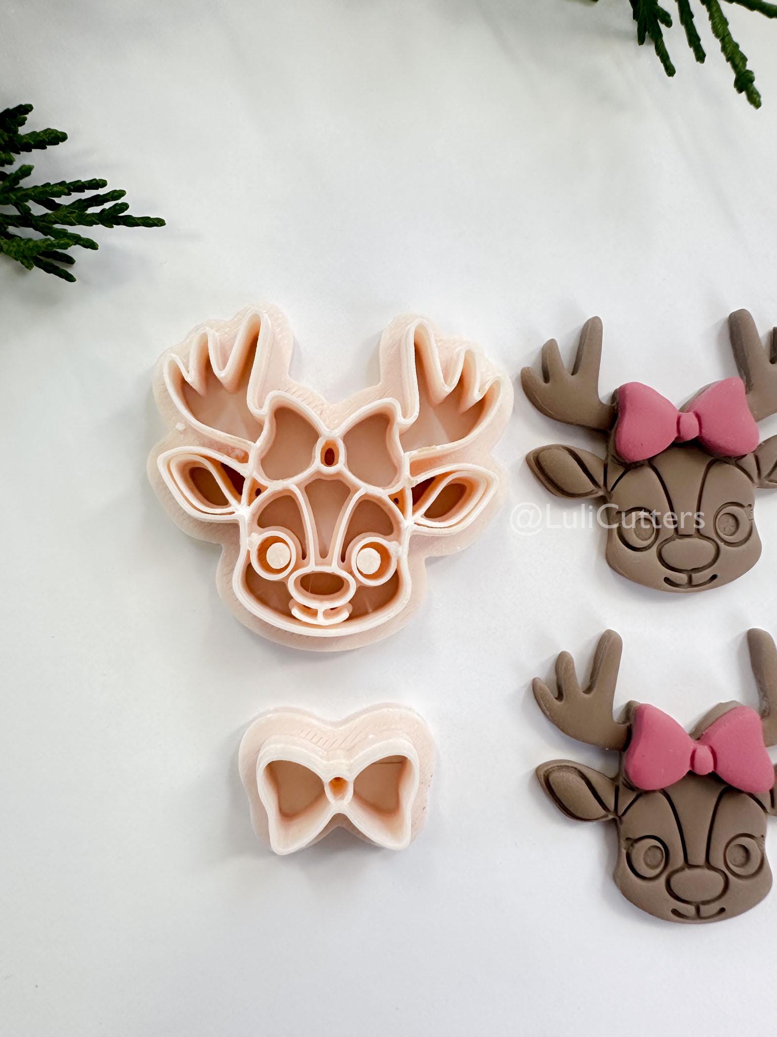 Jolli Fawn Clay Cutter: Reindeer with Bow Christmas Polymer Clay Tool