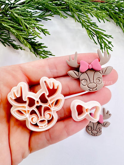 Jolli Fawn Clay Cutter: Reindeer with Bow Christmas Polymer Clay Tool