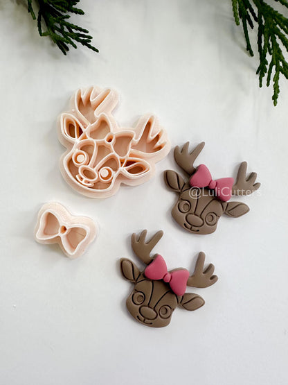 Jolli Fawn Clay Cutter: Reindeer with Bow Christmas Polymer Clay Tool