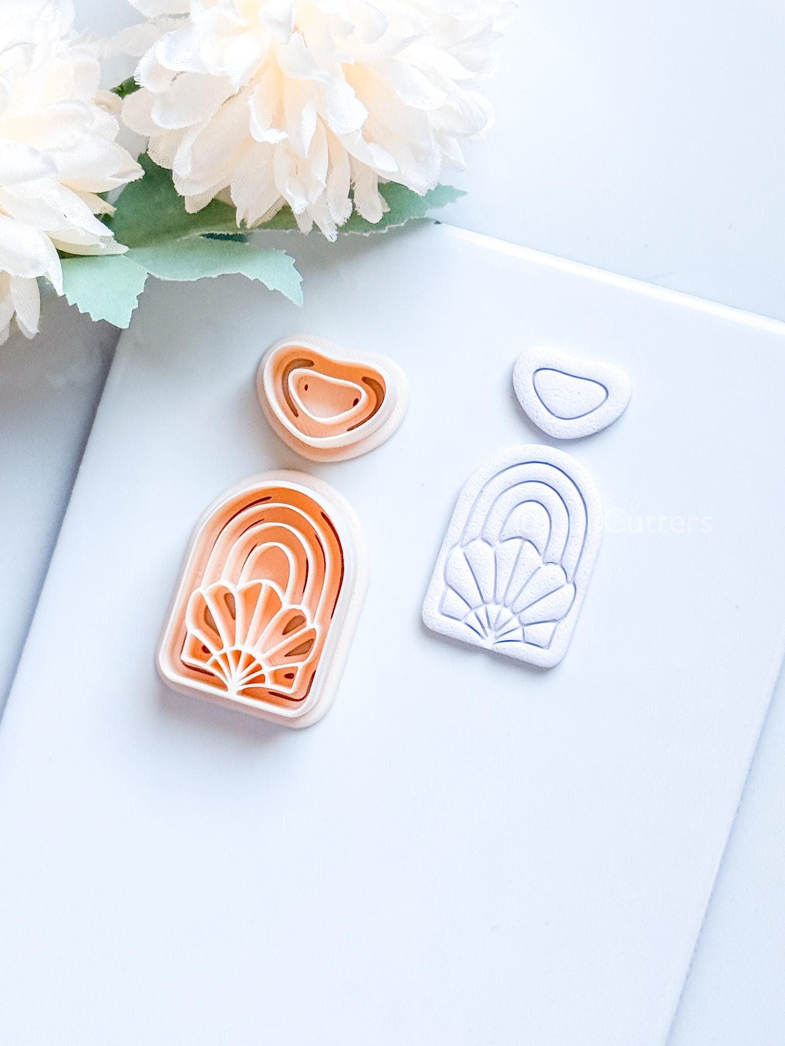 Amber Bloom Polymer Clay Cutter: Floral Arch for Earrings