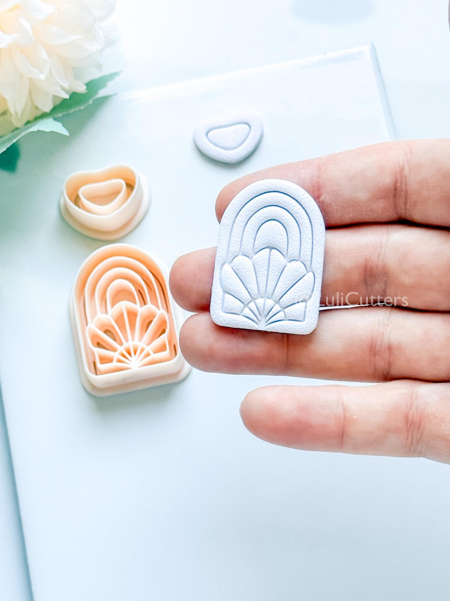 Amber Bloom Polymer Clay Cutter: Floral Arch for Earrings