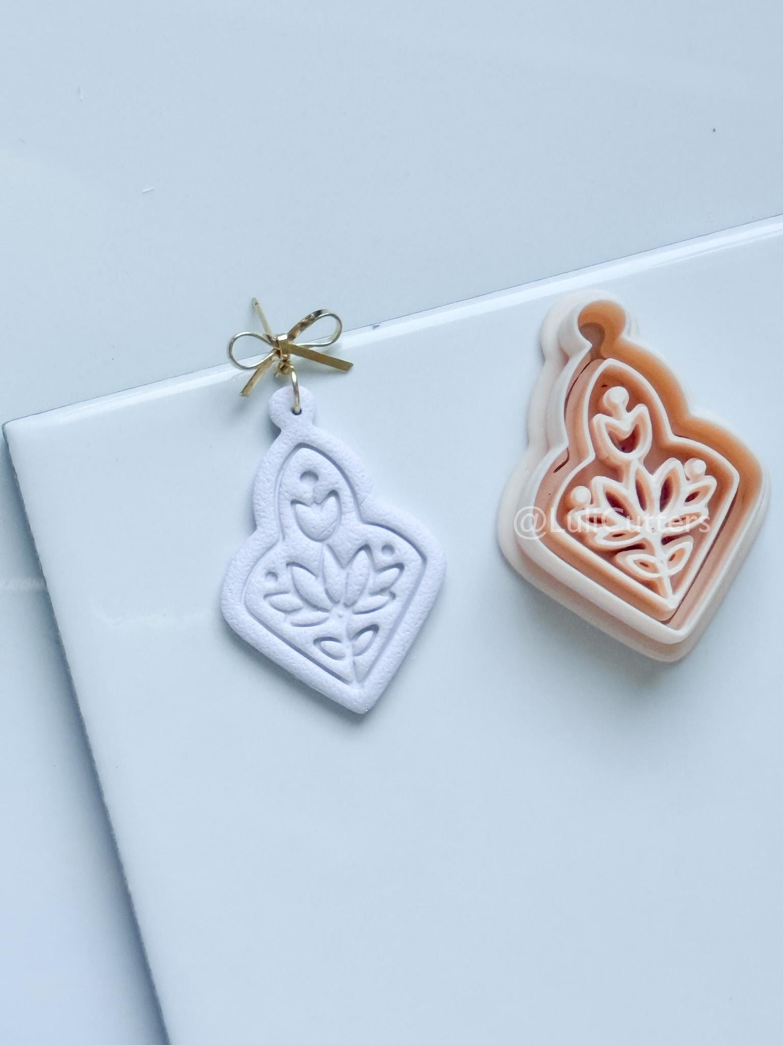 Flora Wren Polymer Clay Cutter: Folk Floral Design for Earrings