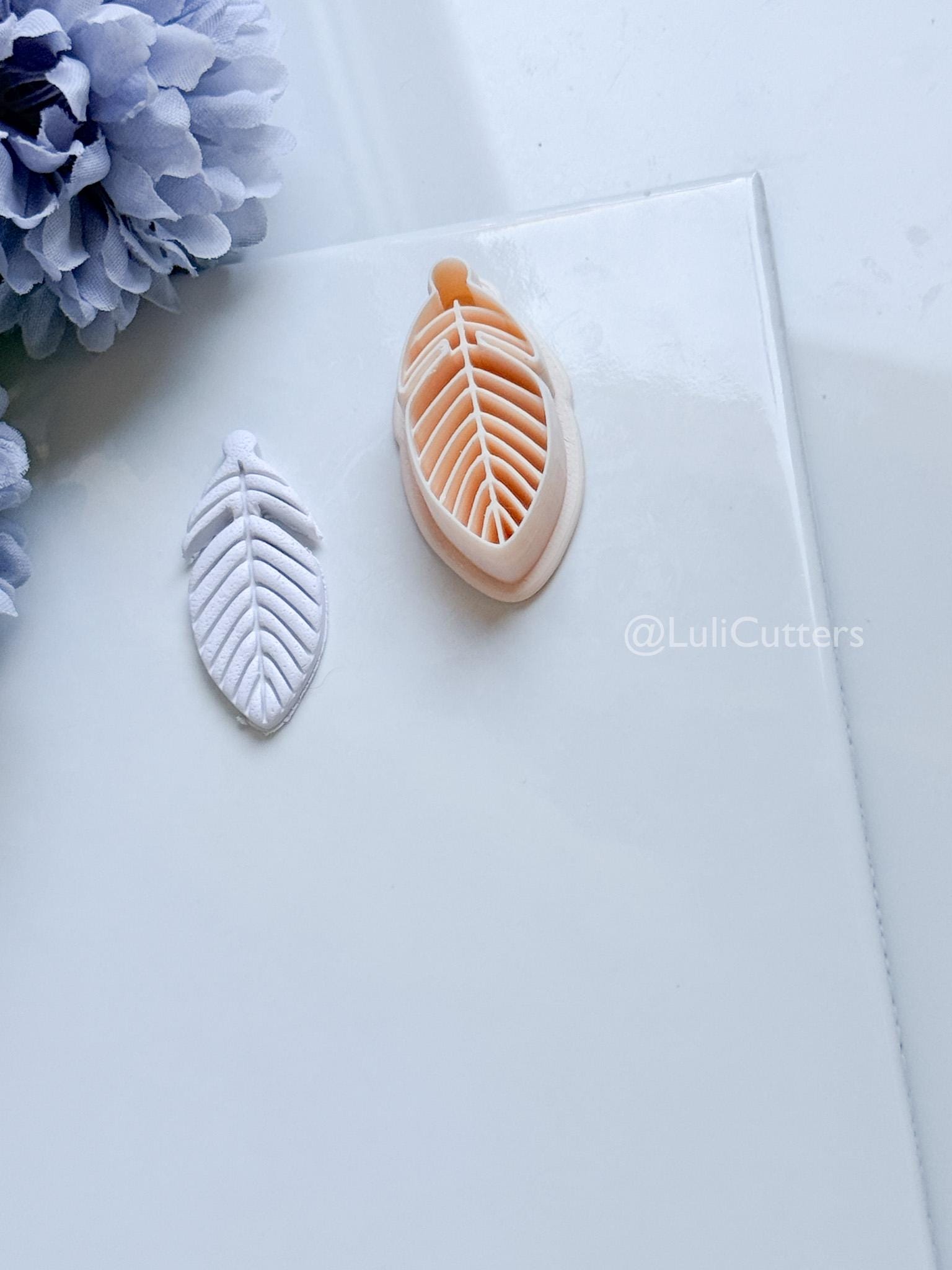 Maren Feather Polymer Clay Cutter: Layered Feather Design for Earrings