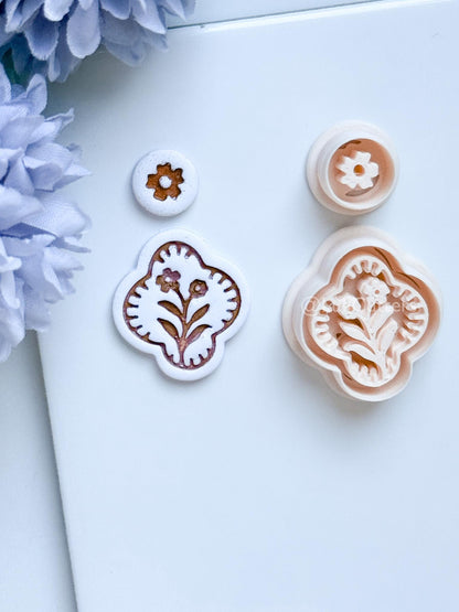 Mirael Bloom Polymer Clay Cutter: Quatrefoil Floral Design for Earrings