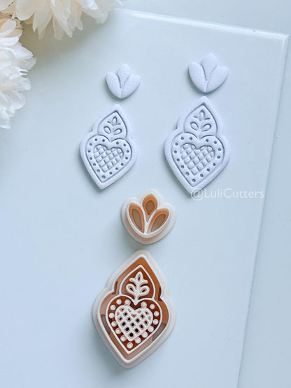 Nova Rue Polymer Clay Cutter: Folk Heart Lattice Design for Earrings