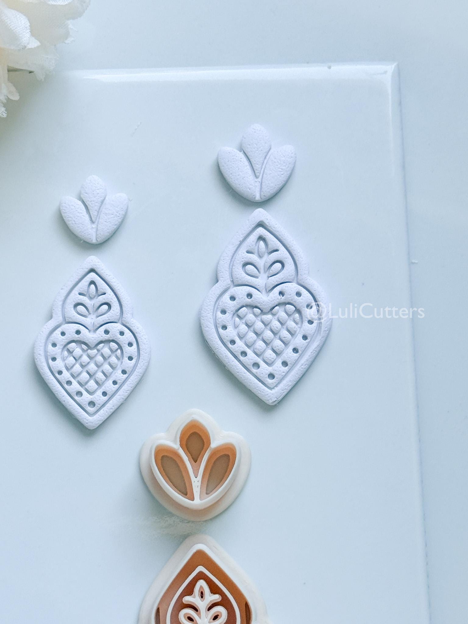 Nova Rue Polymer Clay Cutter: Folk Heart Lattice Design for Earrings