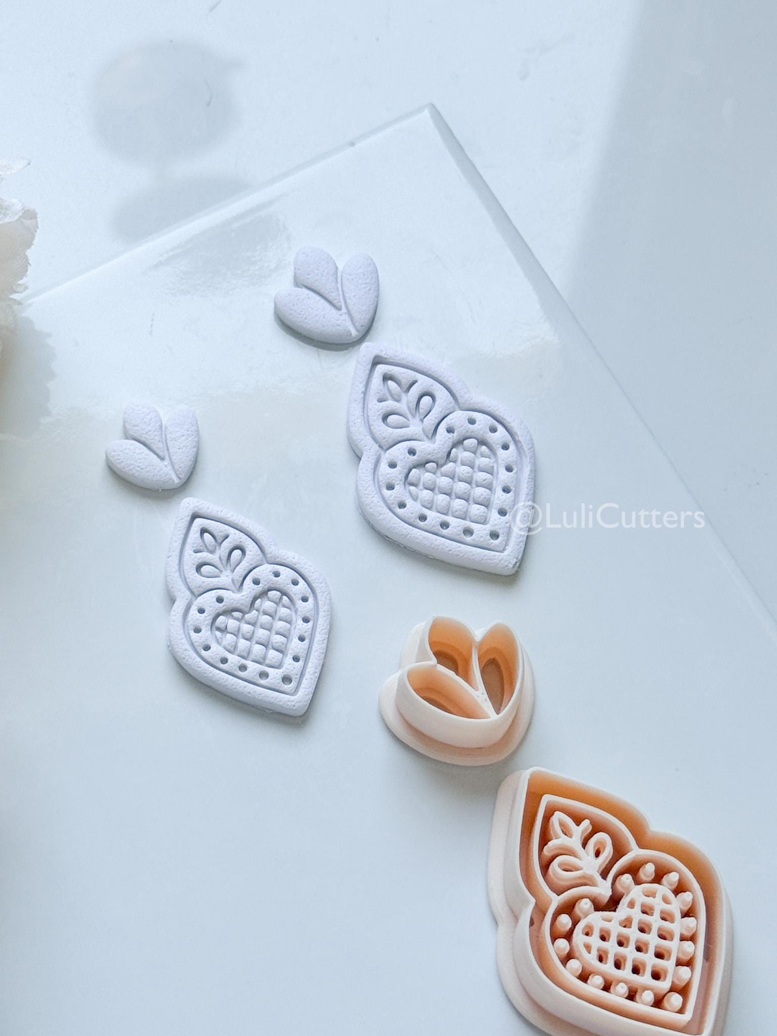 Nova Rue Polymer Clay Cutter: Folk Heart Lattice Design for Earrings