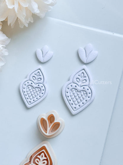 Nova Rue Polymer Clay Cutter: Folk Heart Lattice Design for Earrings