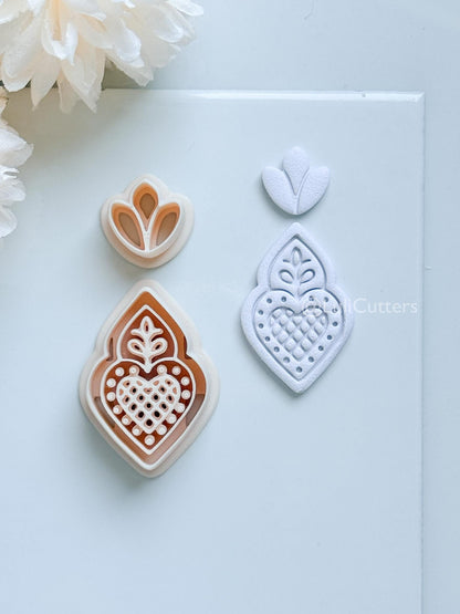 Nova Rue Polymer Clay Cutter: Folk Heart Lattice Design for Earrings