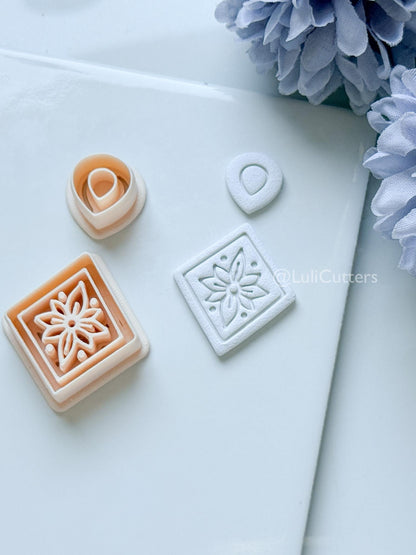 Sena Tile Polymer Clay Cutter: Floral Tile Design for Earrings