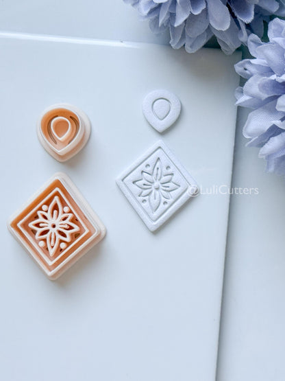 Sena Tile Polymer Clay Cutter: Floral Tile Design for Earrings
