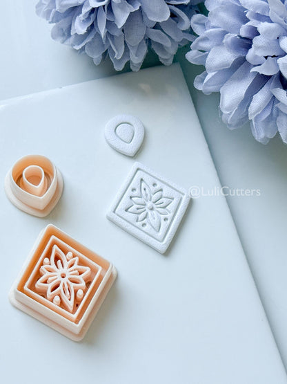 Sena Tile Polymer Clay Cutter: Floral Tile Design for Earrings
