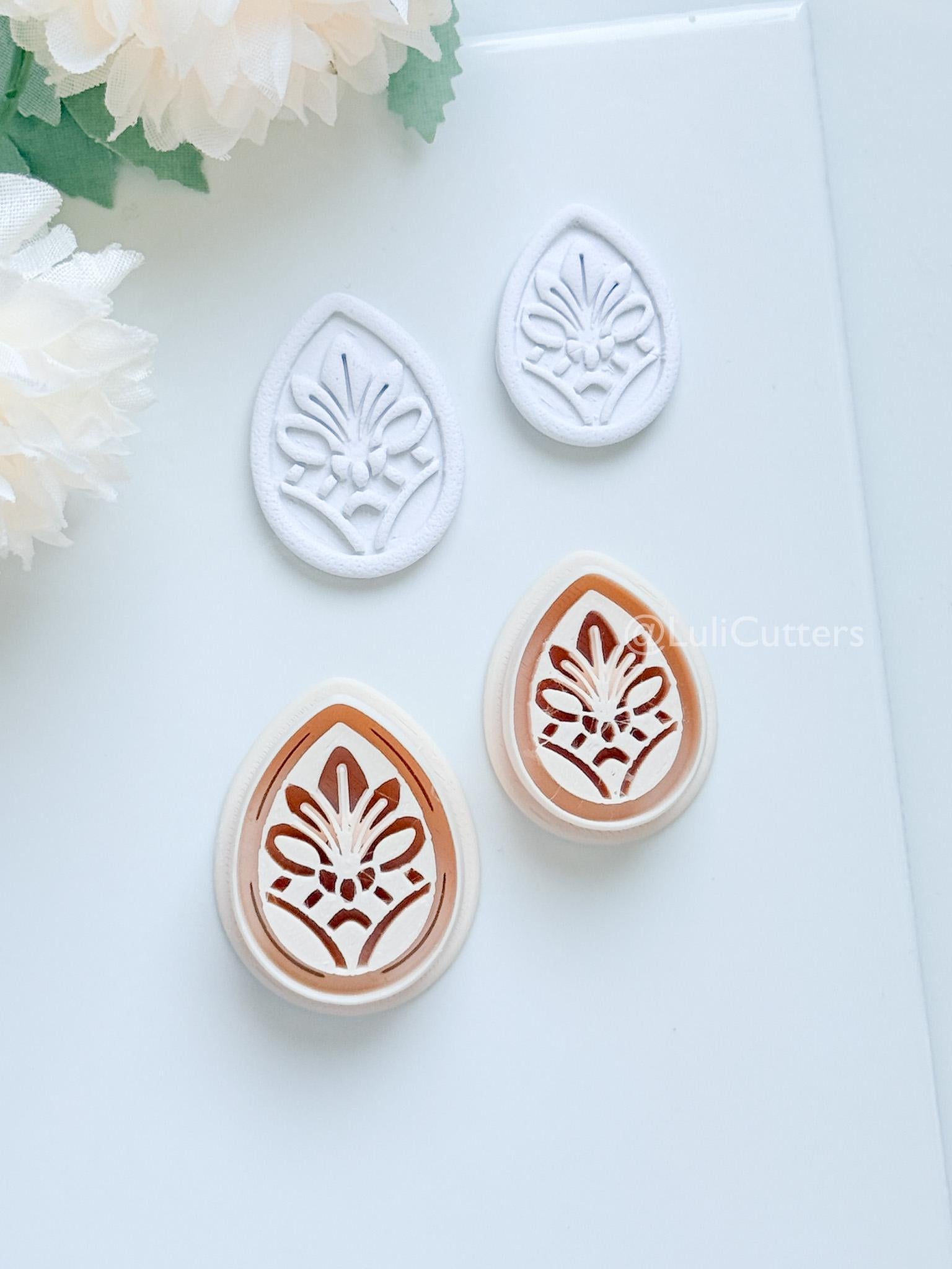 Tearlo Polymer Clay Cutter: Ornate Teardrop Shape for Earrings