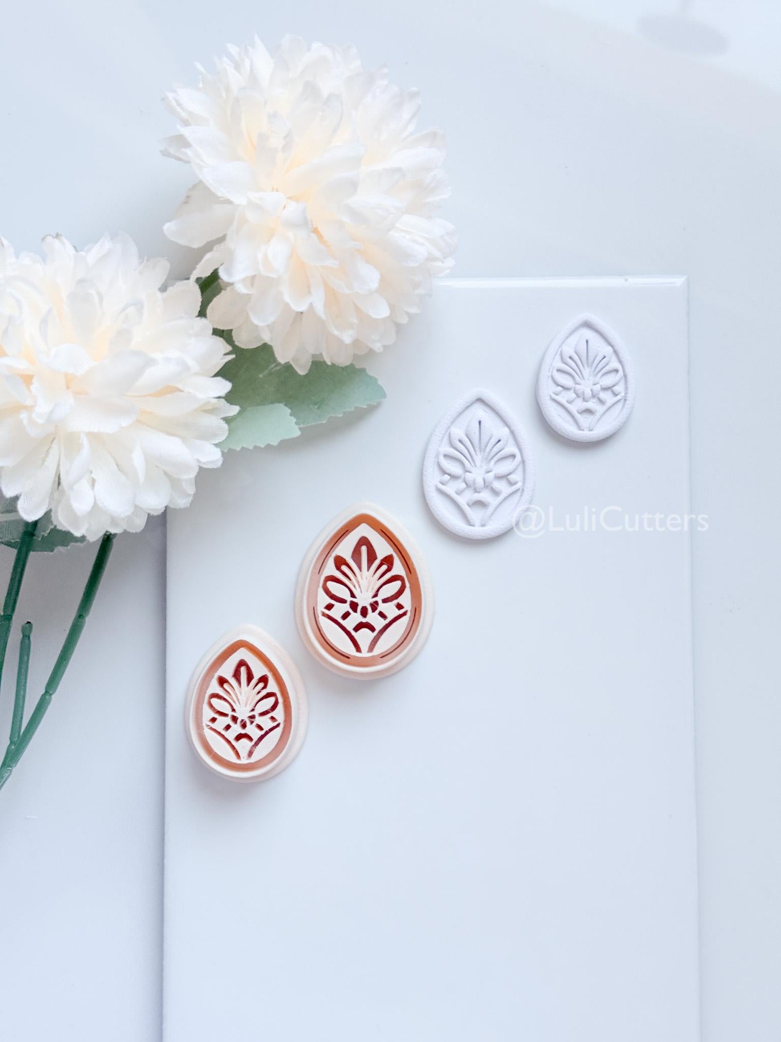Tearlo Polymer Clay Cutter: Ornate Teardrop Shape for Earrings