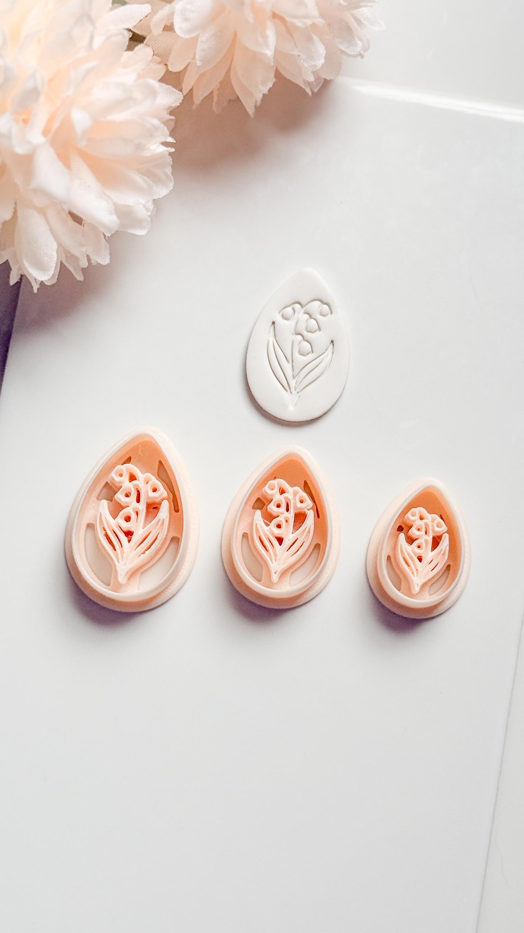 Honey Lilly Teardrop Clay Cutter: Lily of the Valley Botanical Detail