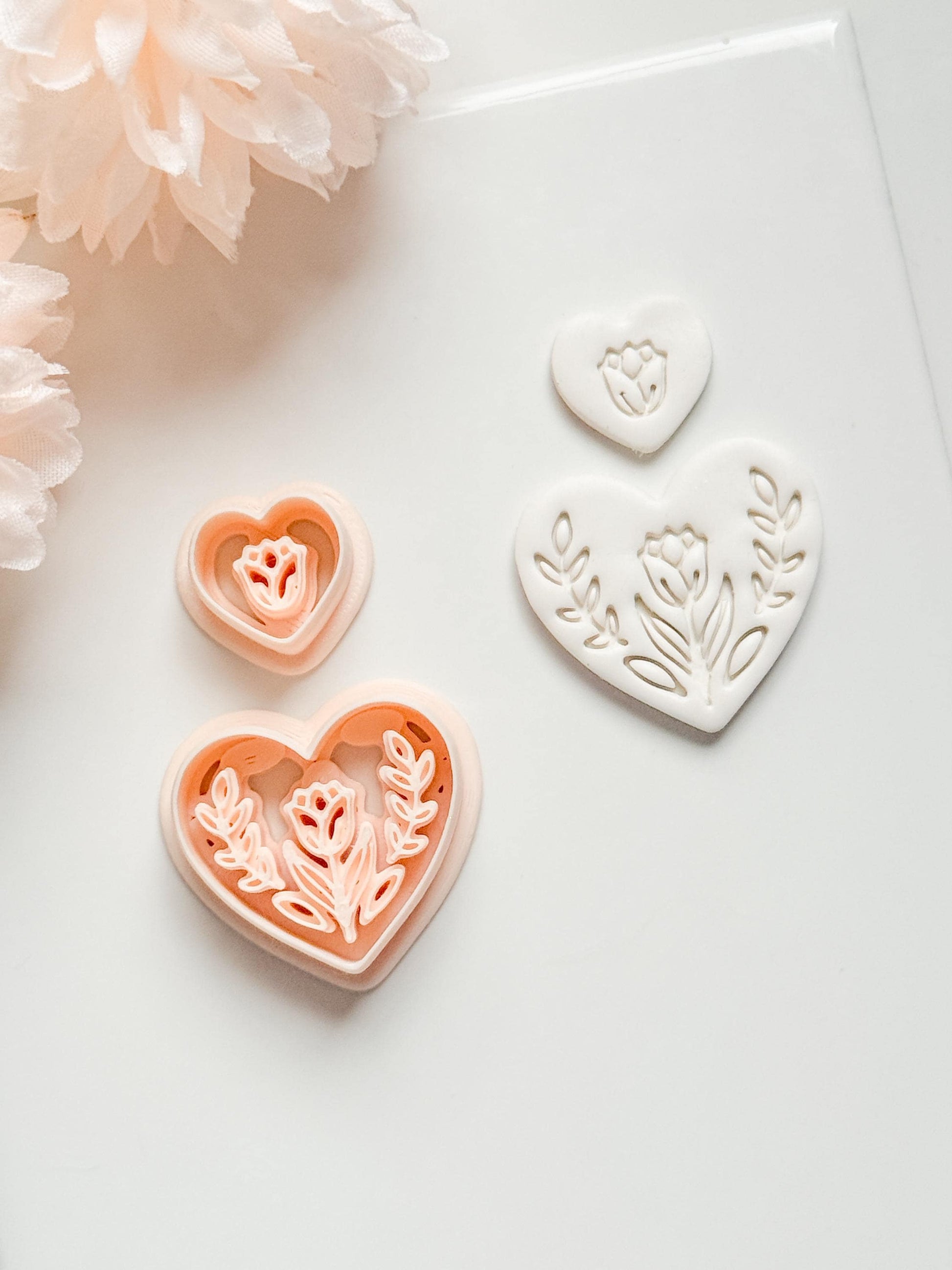 Lorose Heart Clay Cutter: Floral Heart with Botanical Details
