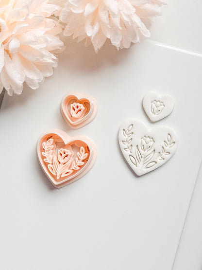 Lorose Heart Clay Cutter: Floral Heart with Botanical Details
