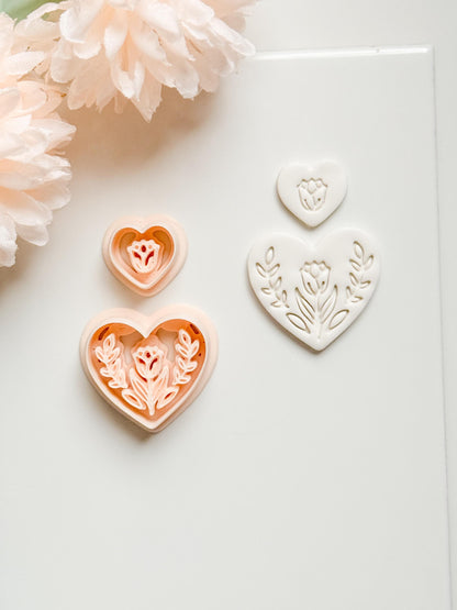 Lorose Heart Clay Cutter: Floral Heart with Botanical Details