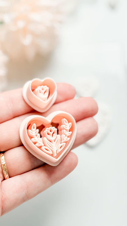 Lorose Heart Clay Cutter: Floral Heart with Botanical Details