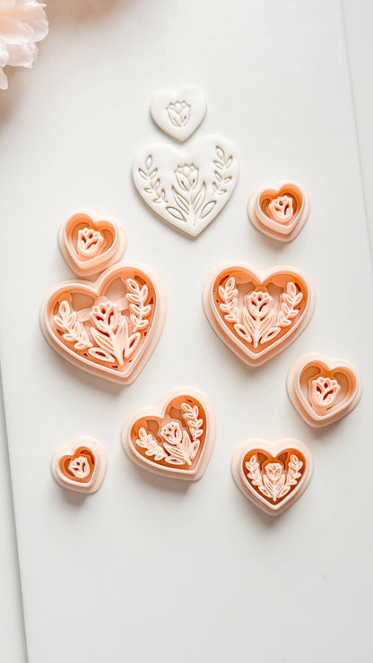 Lorose Heart Clay Cutter: Floral Heart with Botanical Details