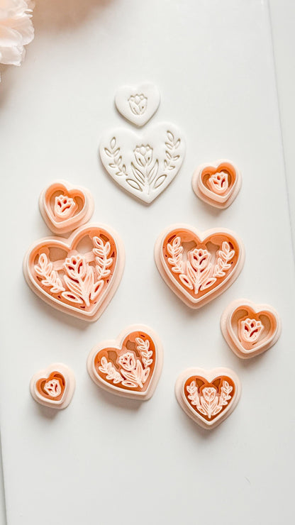 Lorose Heart Clay Cutter: Floral Heart with Botanical Details