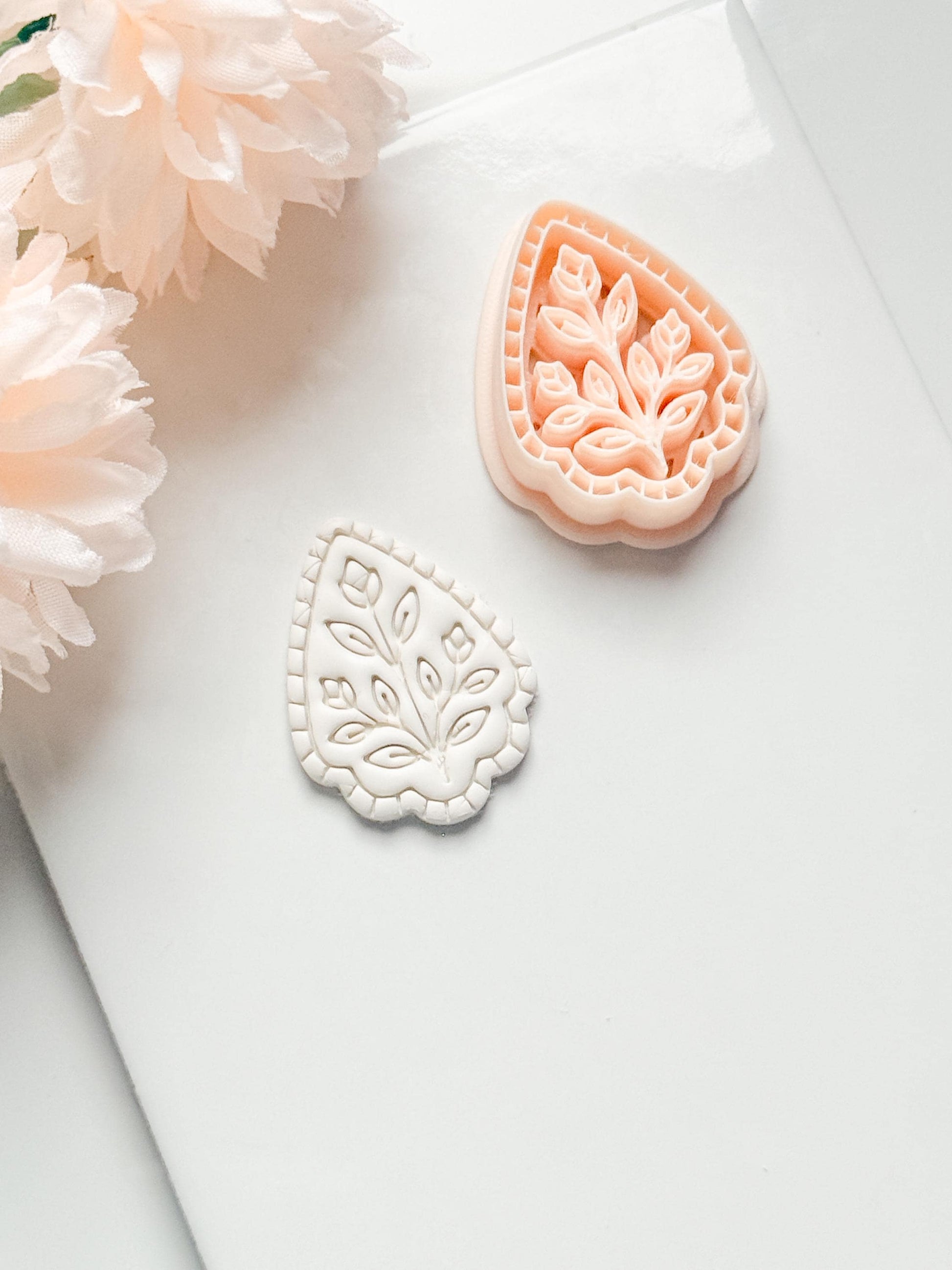 Petal Rue Clay Cutter: Scalloped Teardrop with Botanical Detail