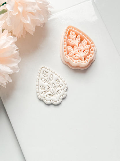 Petal Rue Clay Cutter: Scalloped Teardrop with Botanical Detail