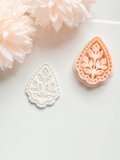 Petal Rue Clay Cutter: Scalloped Teardrop with Botanical Detail