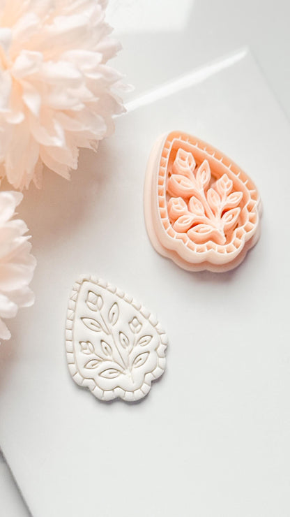 Petal Rue Clay Cutter: Scalloped Teardrop with Botanical Detail