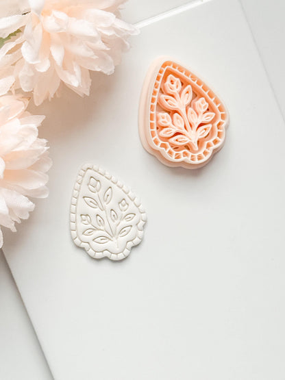 Petal Rue Clay Cutter: Scalloped Teardrop with Botanical Detail