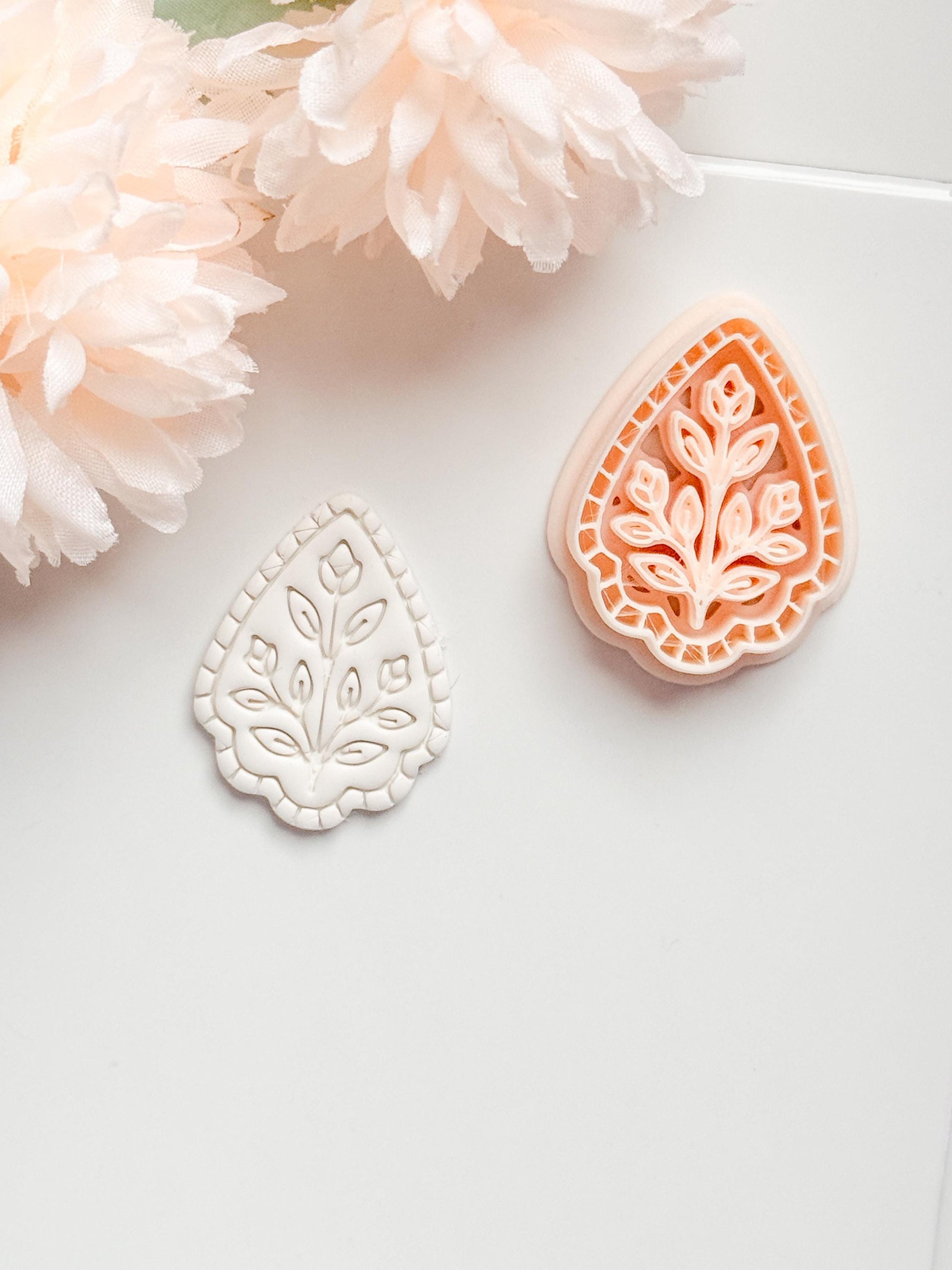 Petal Rue Clay Cutter: Scalloped Teardrop with Botanical Detail