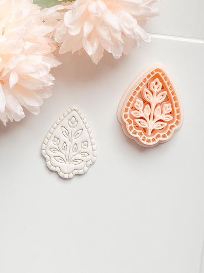 Petal Rue Clay Cutter: Scalloped Teardrop with Botanical Detail